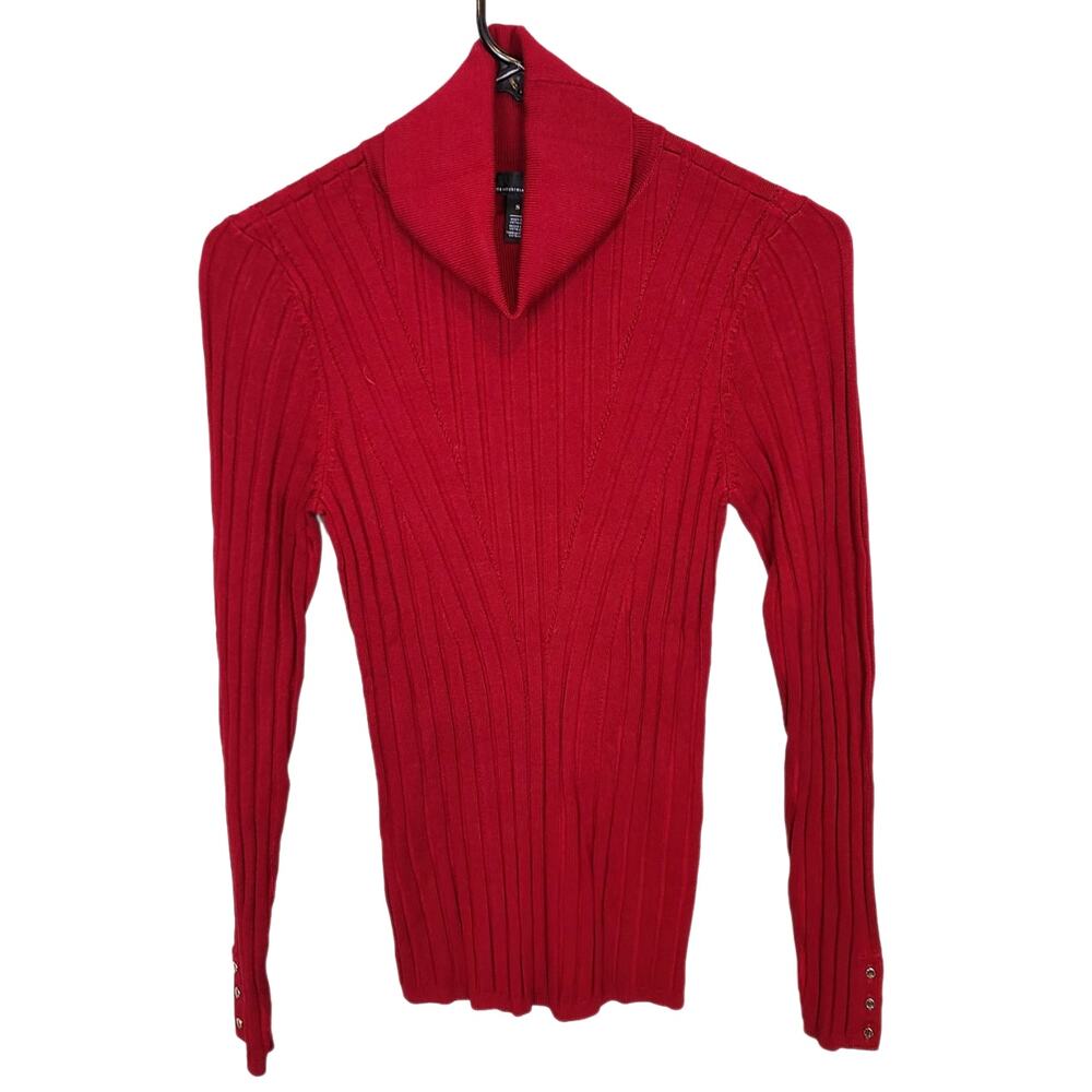 White House Black Market Ribbed Turtleneck Sweater Sz S Preppy Old Money Holiday